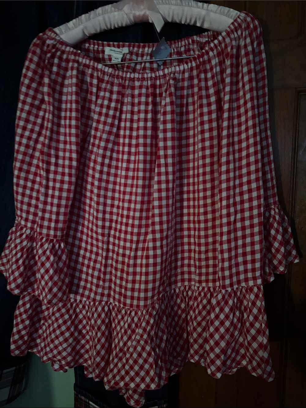 Women's Red Gingham Tiered A-Line Skirt